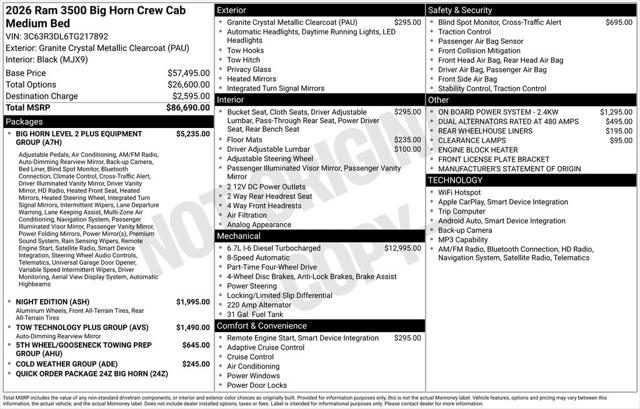 2026 RAM Ram 3500 RAM 3500 BIG HORN CREW CAB 4X4 64 BOX