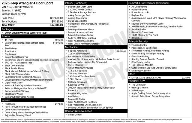 2026 Jeep Wrangler WRANGLER 4-DOOR SPORT 2026 Jeep Wrangler WRANGLER 4-DOOR SPORT