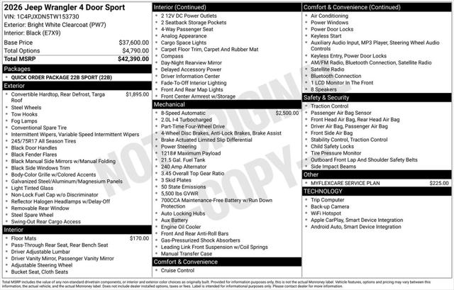 2026 Jeep Wrangler WRANGLER 4-DOOR SPORT