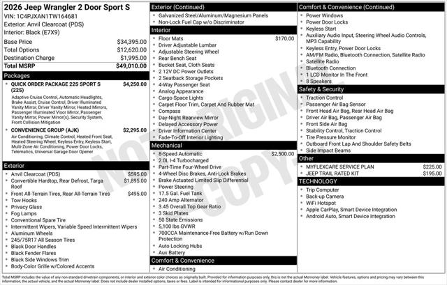 2026 Jeep Wrangler WRANGLER 2-DOOR SPORT S 2026 Jeep Wrangler WRANGLER 2-DOOR SPORT S