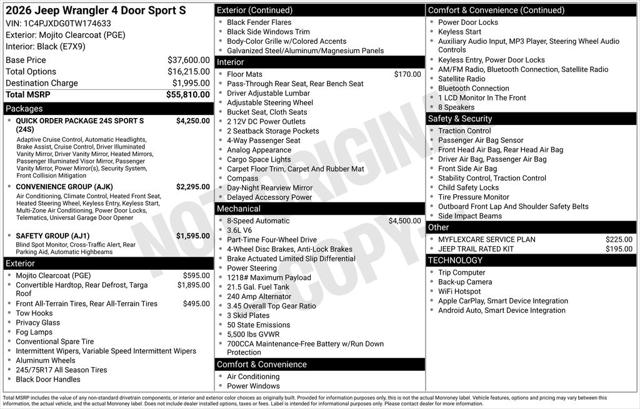 2026 Jeep Wrangler WRANGLER 4-DOOR SPORT S 2026 Jeep Wrangler WRANGLER 4-DOOR SPORT S