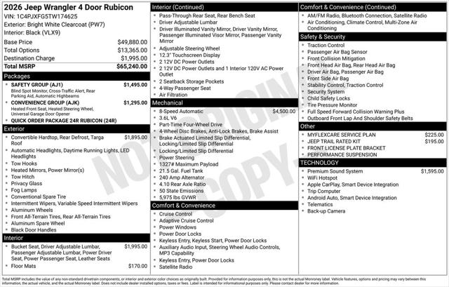 2026 Jeep Wrangler WRANGLER 4-DOOR RUBICON 2026 Jeep Wrangler WRANGLER 4-DOOR RUBICON