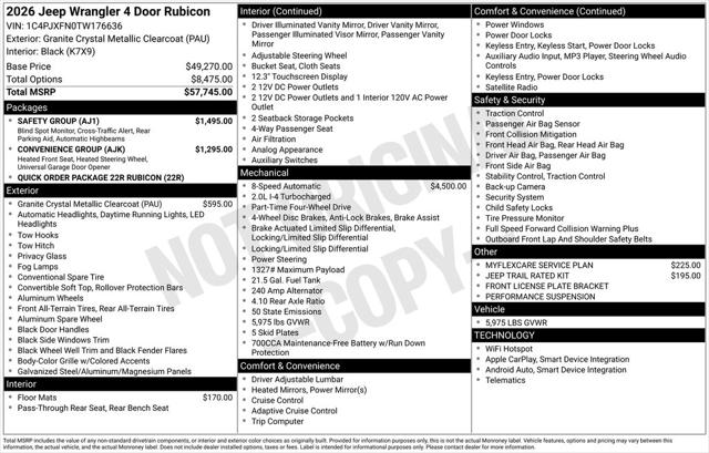 2026 Jeep Wrangler WRANGLER 4-DOOR RUBICON 2026 Jeep Wrangler WRANGLER 4-DOOR RUBICON