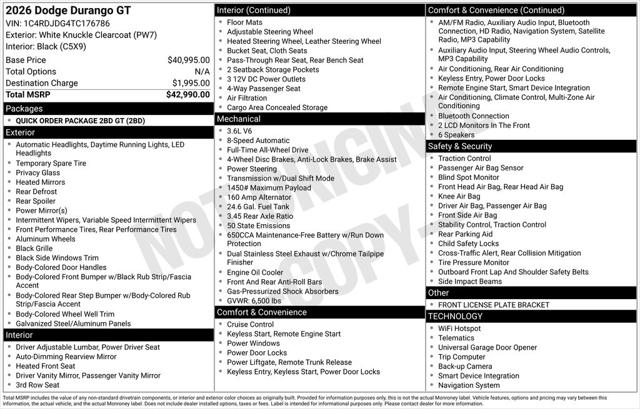 2026 Dodge Durango DURANGO GT AWD 2026 Dodge Durango DURANGO GT AWD