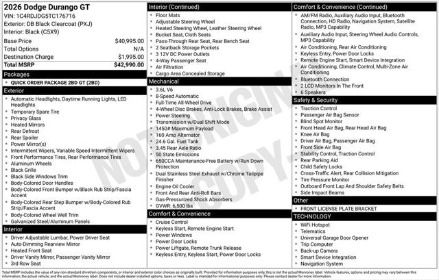 2026 Dodge Durango DURANGO GT AWD 2026 Dodge Durango DURANGO GT AWD