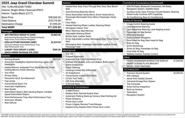 2025 Jeep Grand Cherokee GRAND CHEROKEE SUMMIT 4X4 2025 Jeep Grand Cherokee GRAND CHEROKEE SUMMIT 4X4