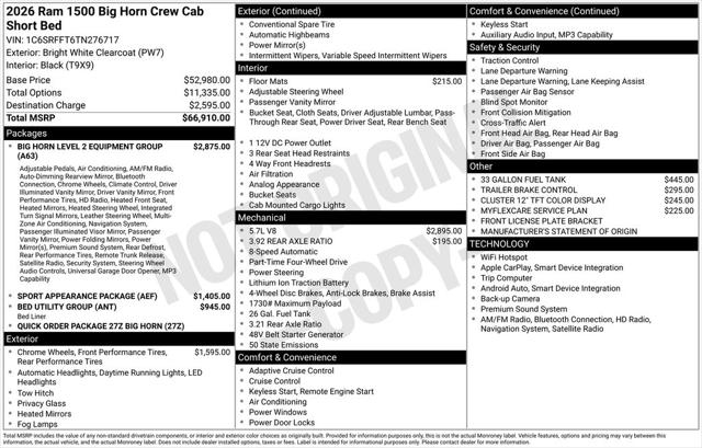 2026 RAM Ram 1500 RAM 1500 BIG HORN CREW CAB 4X4 57 BOX