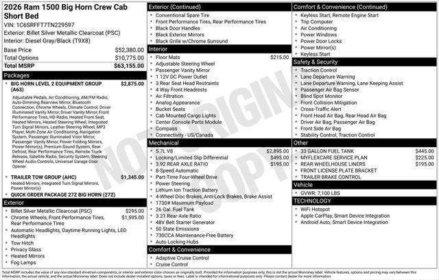 2026 RAM Ram 1500 RAM 1500 BIG HORN CREW CAB 4X4 57 BOX