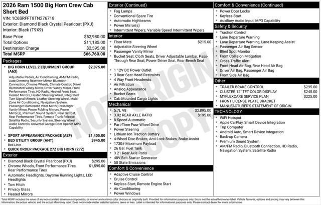 2026 RAM Ram 1500 RAM 1500 BIG HORN CREW CAB 4X4 57 BOX