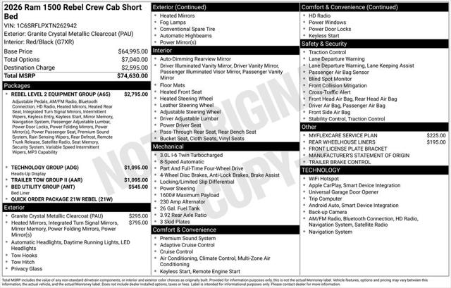 2026 RAM Ram 1500 RAM 1500 REBEL CREW CAB 4X4 57 BOX