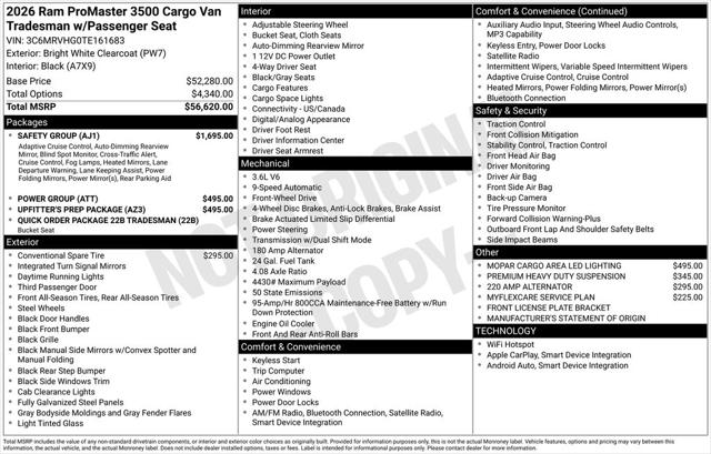 2026 RAM Ram ProMaster RAM PROMASTER 3500 TRADESMAN CARGO VAN HIGH ROOF 159 WB