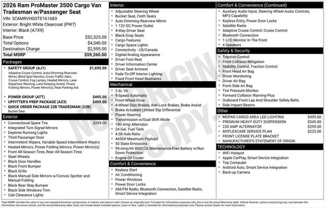 2026 RAM Ram ProMaster RAM PROMASTER 3500 TRADESMAN CARGO VAN HIGH ROOF 159 WB