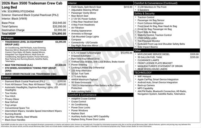 2026 RAM Ram 3500 RAM 3500 TRADESMAN CREW CAB 4X4 8 BOX 2026 RAM Ram 3500 RAM 3500 TRADESMAN CREW CAB 4X4 8 BOX