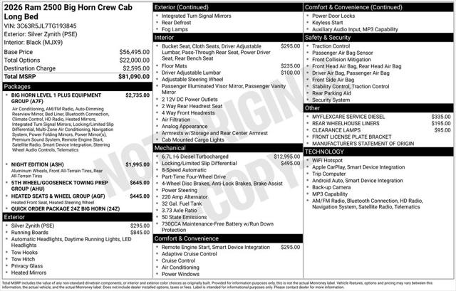 2026 RAM Ram 2500 RAM 2500 BIG HORN CREW CAB 4X4 8 BOX 2026 RAM Ram 2500 RAM 2500 BIG HORN CREW CAB 4X4 8 BOX