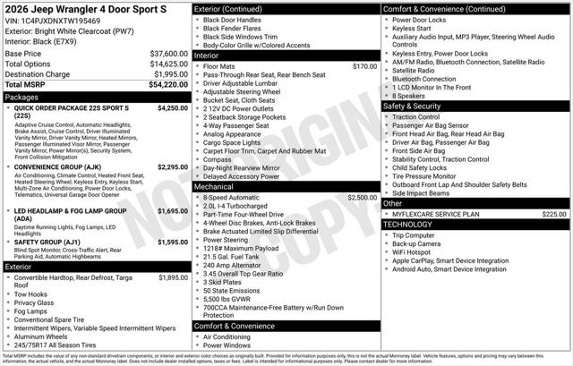 2026 Jeep Wrangler WRANGLER 4-DOOR SPORT S 2026 Jeep Wrangler WRANGLER 4-DOOR SPORT S