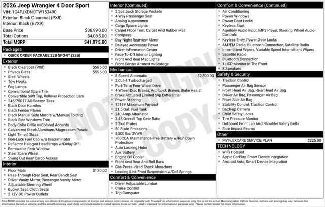 2026 Jeep Wrangler WRANGLER 4-DOOR SPORT