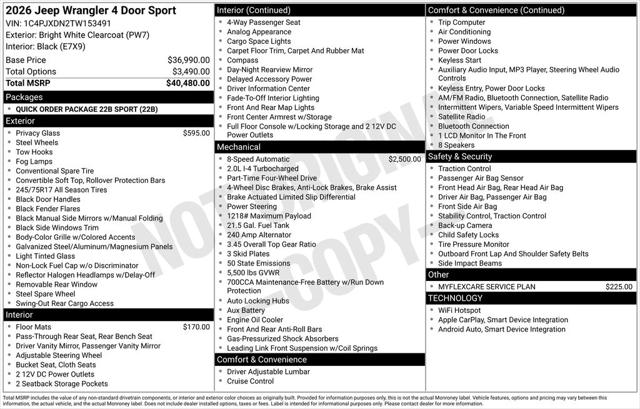 2026 Jeep Wrangler WRANGLER 4-DOOR SPORT 2026 Jeep Wrangler WRANGLER 4-DOOR SPORT