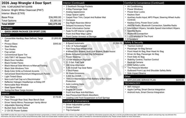 2026 Jeep Wrangler WRANGLER 4-DOOR SPORT