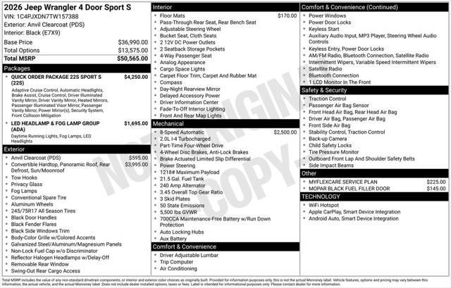 2026 Jeep Wrangler WRANGLER 4-DOOR SPORT S 2026 Jeep Wrangler WRANGLER 4-DOOR SPORT S