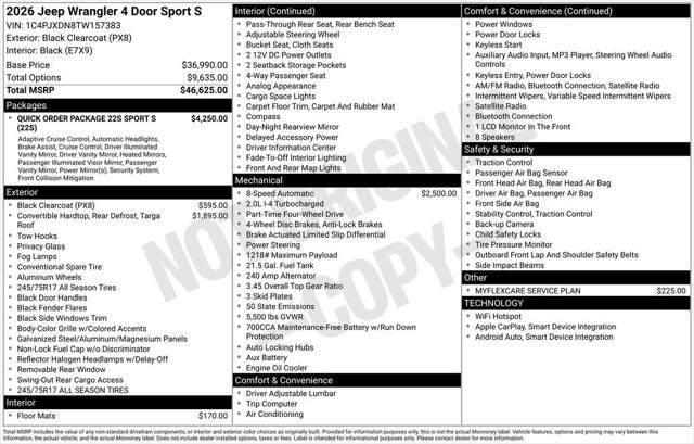 2026 Jeep Wrangler WRANGLER 4-DOOR SPORT S