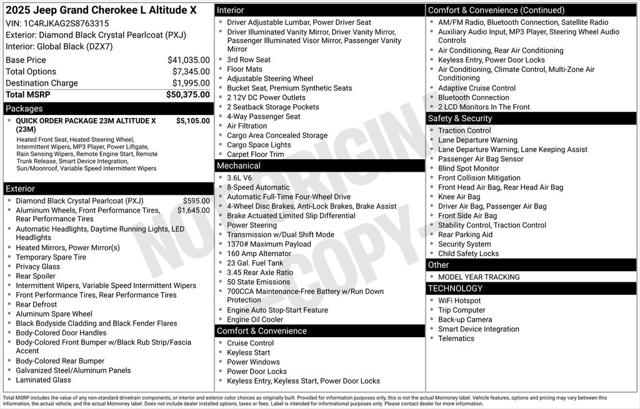 2025 Jeep Grand Cherokee GRAND CHEROKEE L ALTITUDE X 4X4