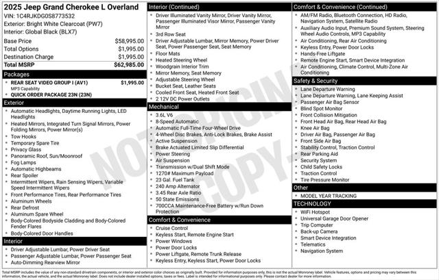 2025 Jeep Grand Cherokee GRAND CHEROKEE L OVERLAND 4X4