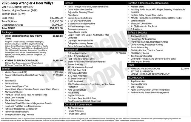 2026 Jeep Wrangler WRANGLER 4-DOOR WILLYS 2026 Jeep Wrangler WRANGLER 4-DOOR WILLYS