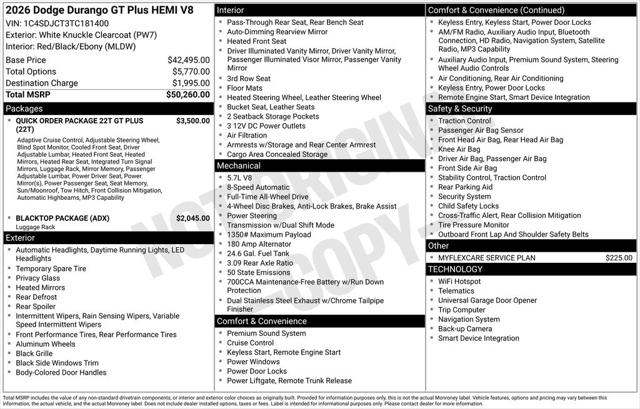 2026 Dodge Durango DURANGO GT PLUS AWD HEMI V8 2026 Dodge Durango DURANGO GT PLUS AWD HEMI V8