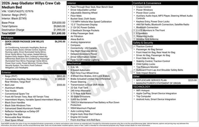 2026 Jeep Gladiator GLADIATOR WILLYS 4X4 2026 Jeep Gladiator GLADIATOR WILLYS 4X4