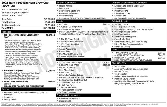 2026 RAM Ram 1500 RAM 1500 BIG HORN CREW CAB 4X2 57 BOX
