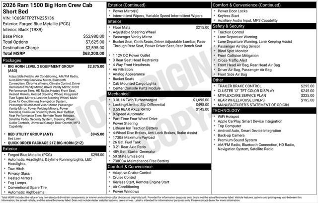 2026 RAM Ram 1500 RAM 1500 BIG HORN CREW CAB 4X4 57 BOX 2026 RAM Ram 1500 RAM 1500 BIG HORN CREW CAB 4X4 57 BOX