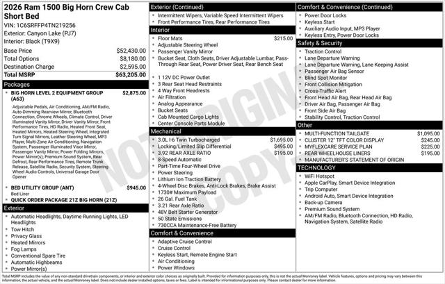 2026 RAM Ram 1500 RAM 1500 BIG HORN CREW CAB 4X4 57 BOX