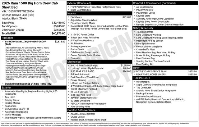 2026 RAM Ram 1500 RAM 1500 BIG HORN CREW CAB 4X4 57 BOX 2026 RAM Ram 1500 RAM 1500 BIG HORN CREW CAB 4X4 57 BOX