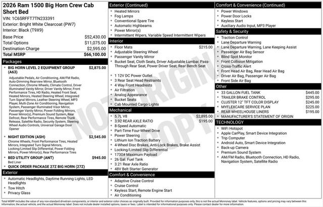 2026 RAM Ram 1500 RAM 1500 BIG HORN CREW CAB 4X4 57 BOX