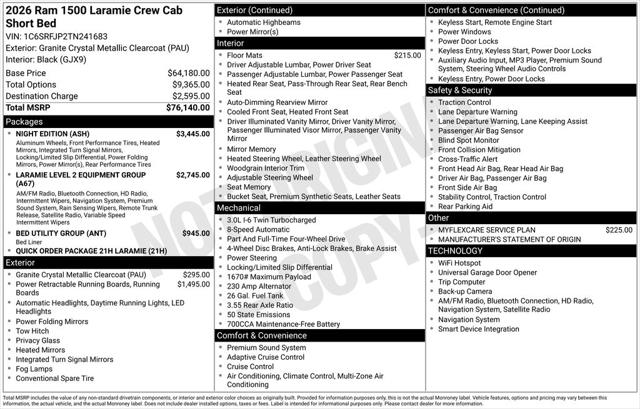 2026 RAM Ram 1500 RAM 1500 LARAMIE CREW CAB 4X4 57 BOX