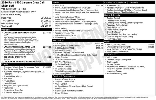 2026 RAM Ram 1500 RAM 1500 LARAMIE CREW CAB 4X4 57 BOX