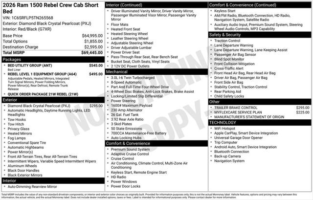 2026 RAM Ram 1500 RAM 1500 REBEL CREW CAB 4X4 57 BOX