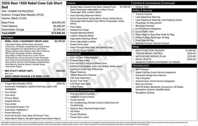 2026 RAM Ram 1500 RAM 1500 REBEL CREW CAB 4X4 57 BOX