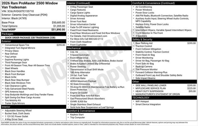 2026 RAM Ram ProMaster RAM PROMASTER 2500 TRADESMAN CARGO VAN HIGH ROOF 159 WB 2026 RAM Ram ProMaster RAM PROMASTER 2500 TRADESMAN CARGO VAN HIGH ROOF 159 WB