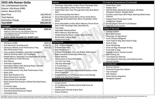 2025 Alfa Romeo Giulia GIULIA RWD 2025 Alfa Romeo Giulia GIULIA RWD