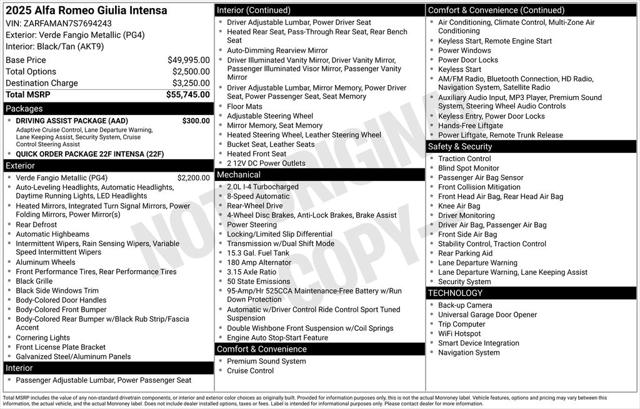 2025 Alfa Romeo Giulia GIULIA INTENSA RWD
