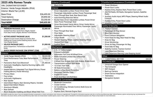 2025 Alfa Romeo Tonale TONALE AWD 2025 Alfa Romeo Tonale TONALE AWD