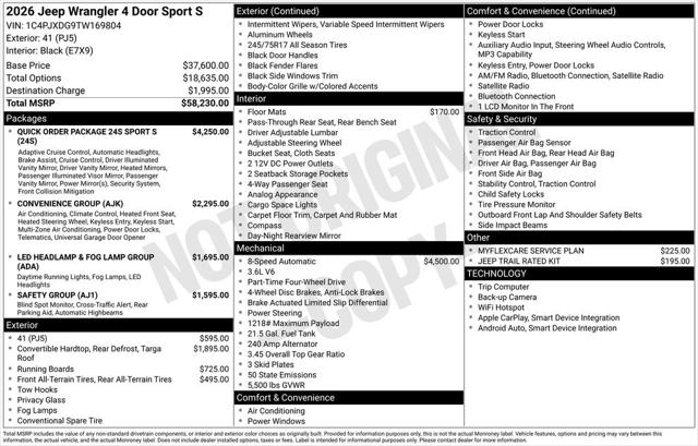 2026 Jeep Wrangler WRANGLER 4-DOOR SPORT S 2026 Jeep Wrangler WRANGLER 4-DOOR SPORT S