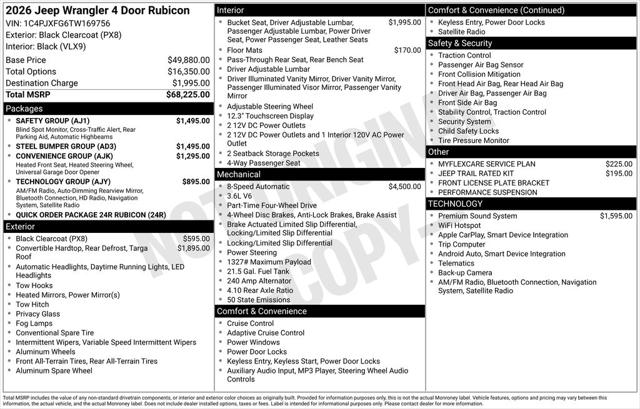 2026 Jeep Wrangler WRANGLER 4-DOOR RUBICON 2026 Jeep Wrangler WRANGLER 4-DOOR RUBICON