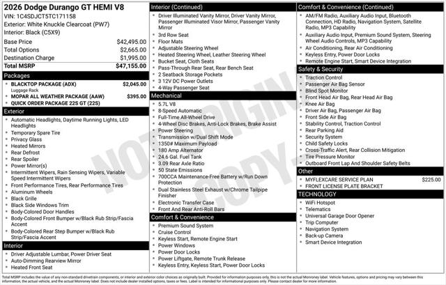 2026 Dodge Durango DURANGO GT AWD HEMI V8 2026 Dodge Durango DURANGO GT AWD HEMI V8