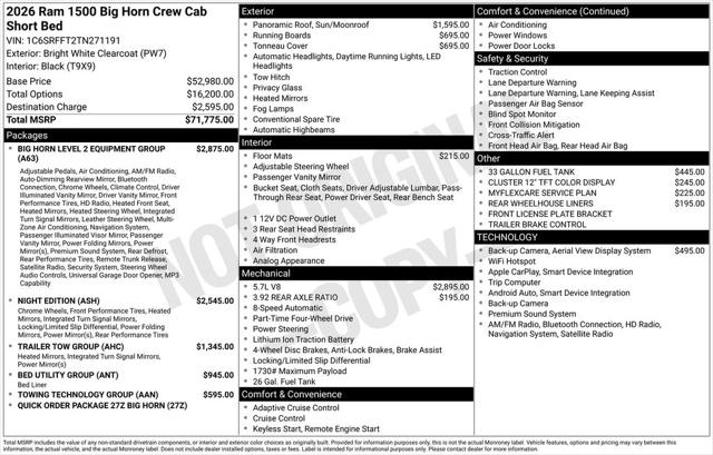 2026 RAM Ram 1500 RAM 1500 BIG HORN CREW CAB 4X4 57 BOX 2026 RAM Ram 1500 RAM 1500 BIG HORN CREW CAB 4X4 57 BOX