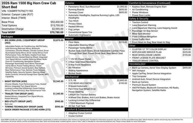 2026 RAM Ram 1500 RAM 1500 BIG HORN CREW CAB 4X4 57 BOX 2026 RAM Ram 1500 RAM 1500 BIG HORN CREW CAB 4X4 57 BOX