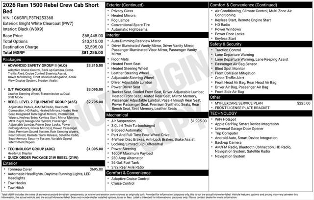 2026 RAM Ram 1500 RAM 1500 REBEL CREW CAB 4X4 57 BOX