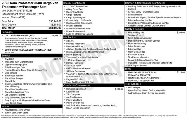 2026 RAM Ram ProMaster RAM PROMASTER 3500 TRADESMAN CARGO VAN HIGH ROOF 159 WB EXT