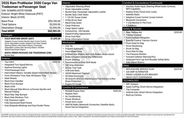 2026 RAM Ram ProMaster RAM PROMASTER 3500 TRADESMAN CARGO VAN HIGH ROOF 159 WB EXT 2026 RAM Ram ProMaster RAM PROMASTER 3500 TRADESMAN CARGO VAN HIGH ROOF 159 WB EXT
